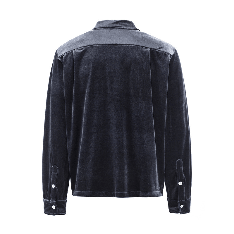 men's gold velvet printed cardigan shirt, view 6 - MRSLM