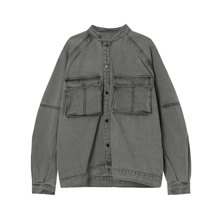 Multi-Pocket Vintage Washed Denim Jacket - MRSLM