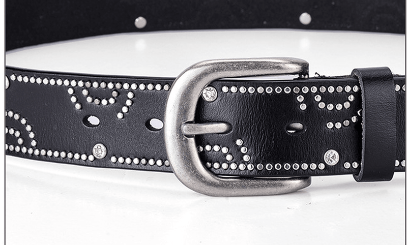 Women's cowhide leather rhinestone belt, view 13 - MRSLM