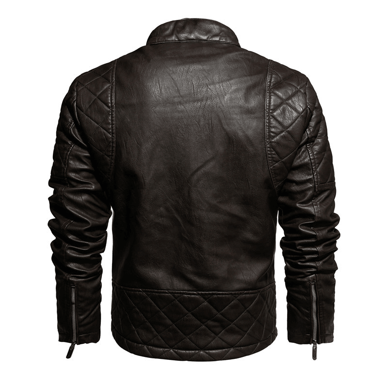 Autumn and Winter Leather Motorcycle Jacket Men plus Velvet to Keep Warm - MRSLM