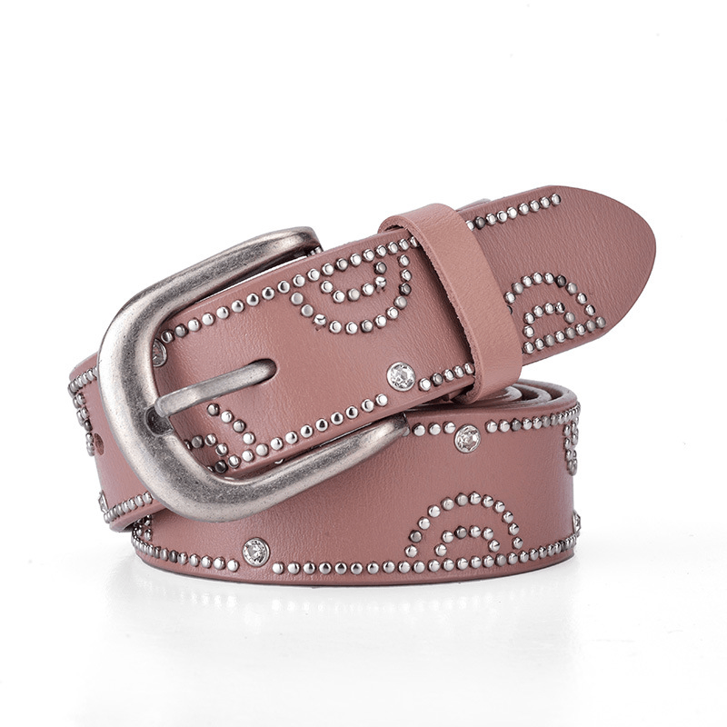 Women's cowhide leather rhinestone belt, view 7 - MRSLM