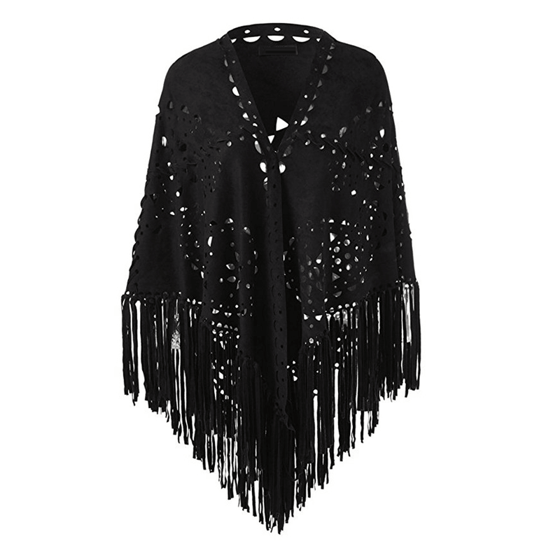 fringed geometric shawl cape, view 9 - MRSLM