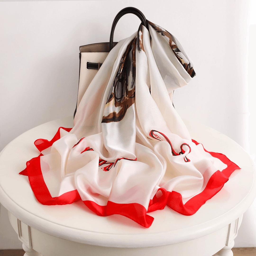 Silk Scarf Women Spring and Summer Shawl Fashion Scarf All-Match Beach Towel - MRSLM