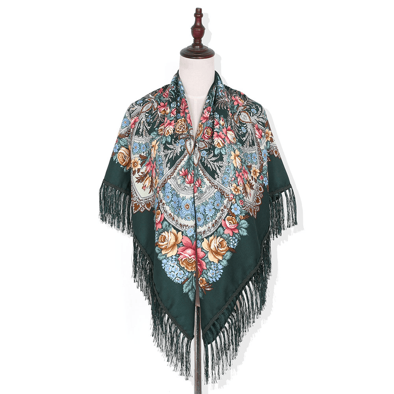 Printed fringed square shawl, view 13 - MRSLM