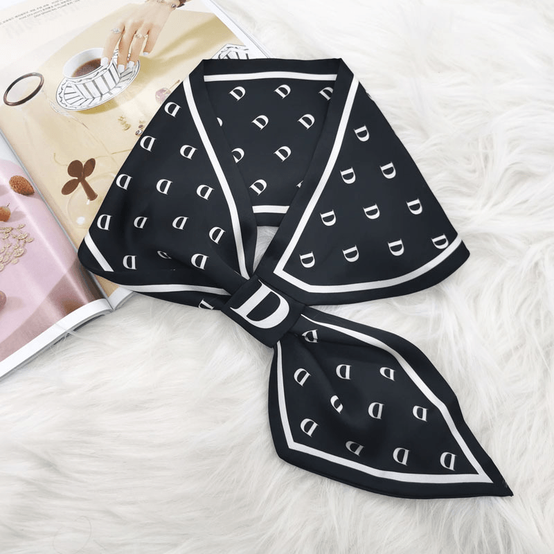 letter print silk scarf, view 4 - MRSLM