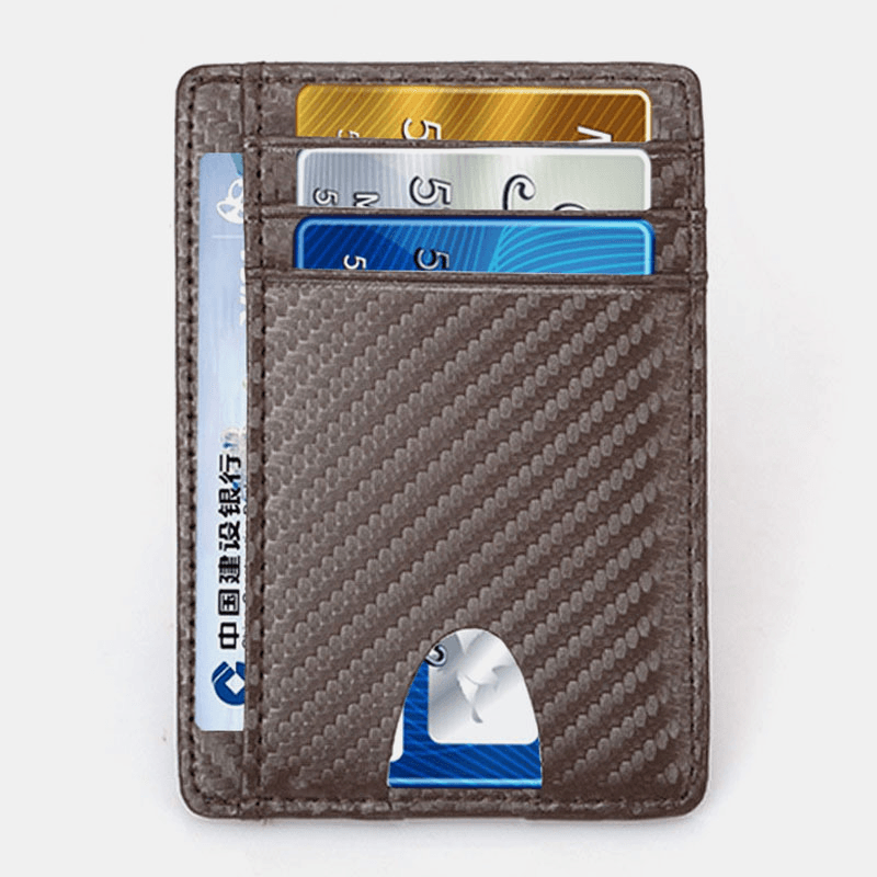 Women & Men Genuine Leather Card Holder Carbon Fiber Pattern RFID Multi-Card Slot Wallet - MRSLM