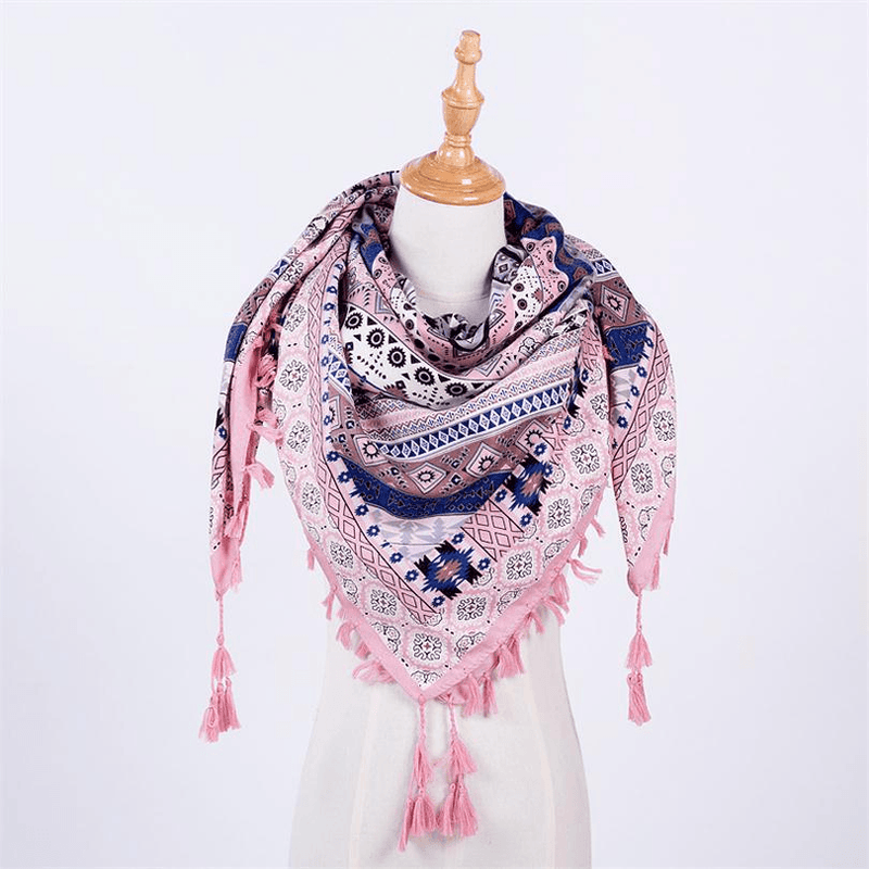 ethnic style fringed square scarf, view 2 - MRSLM