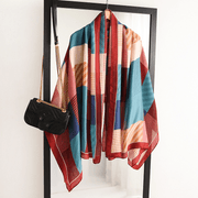 Women's striped cotton-linen feel scarf, view 6 - MRSLM