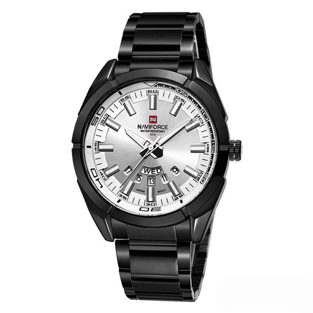 NAVIFORCE 9038 Waterproof Calendar Men Wrist Watch Luminous Display Full Steel Clock Quartz Watches - MRSLM