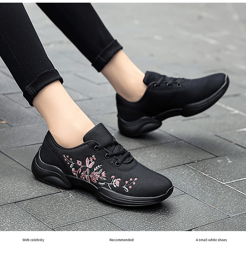 Women Casual Embroidery Flowers Knitted Lightweight Breathable Sneakers - MRSLM