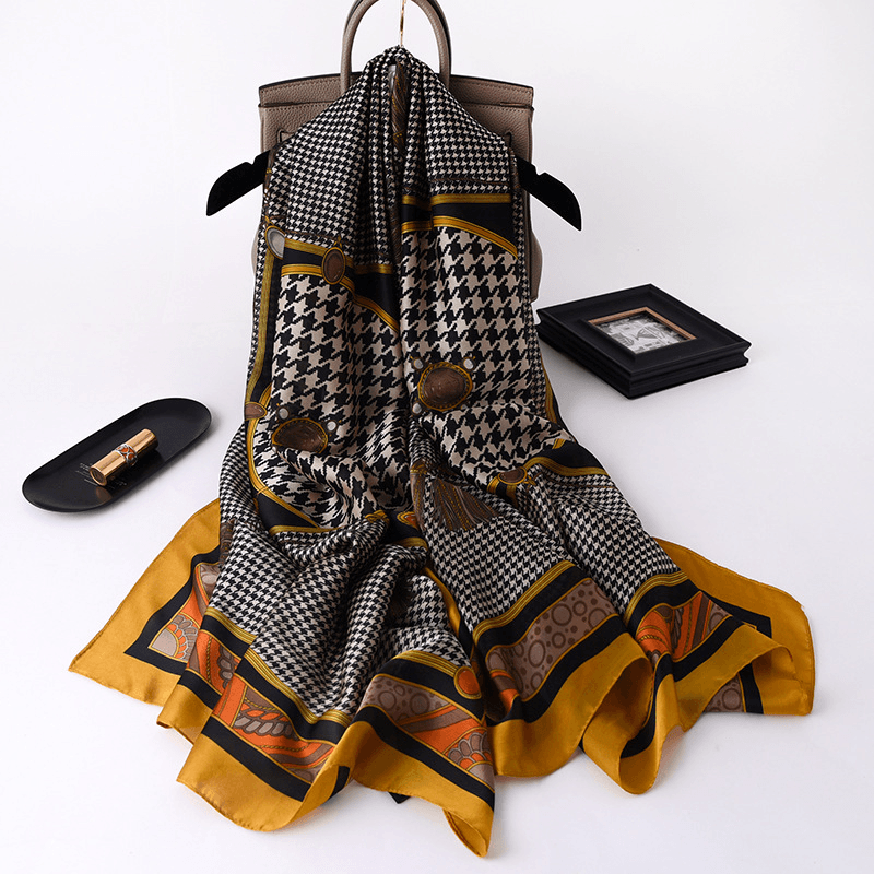 women's faux silk houndstooth scarf shawl, view 3 - MRSLM