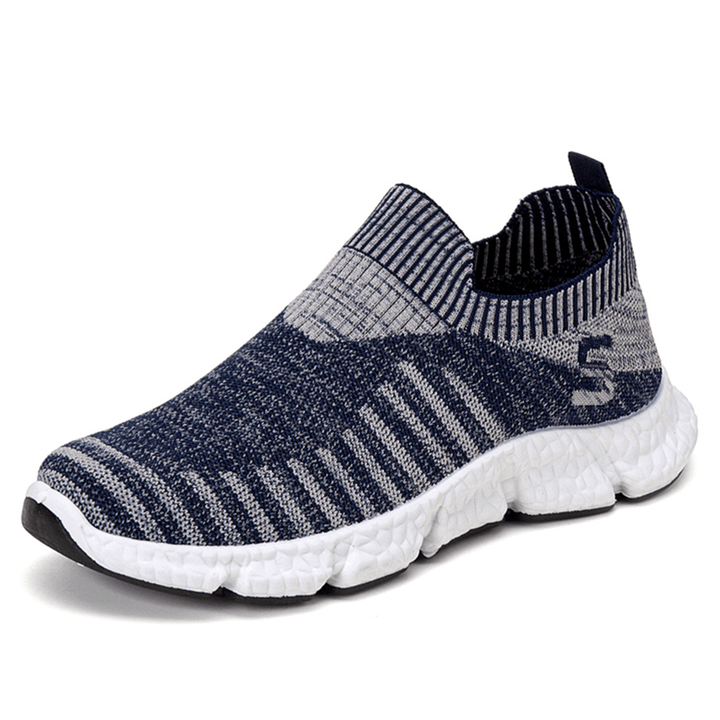 Men Soft Sole Slip Resistant Breathable Outdoor Sport Running Shoes Flying Knit Shoes - MRSLM