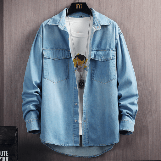 Men's loose long sleeve denim shirt - MRSLM