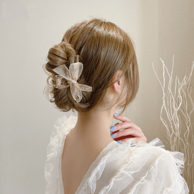 net yarn bow rhinestone hair clip - MRSLM