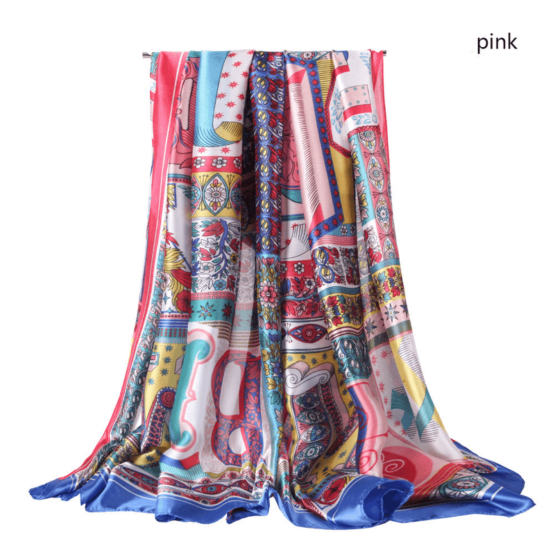 satin long scarf with letter print, view 5 - MRSLM