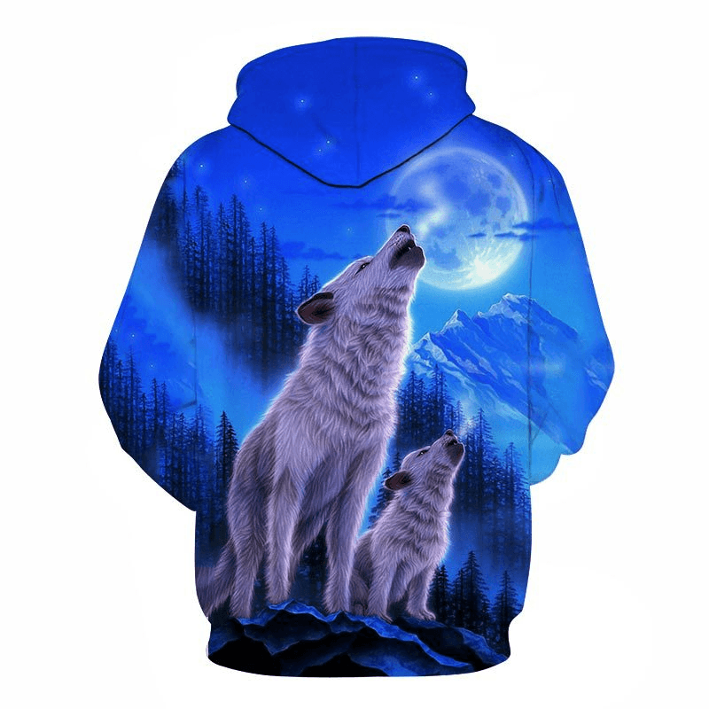 Couples 3D Wolf Print Hooded Baseball Jacket Men's and Women's Hooded Sweater