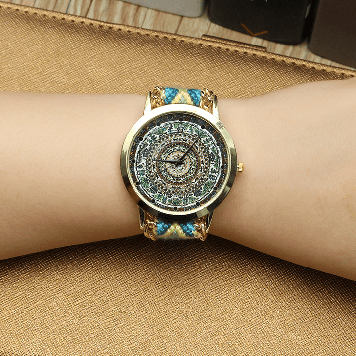 Custom Folk Women Watch Kaleidoscope Pattern Alloy Case Casual Retro Quartz Wrist Watch - MRSLM