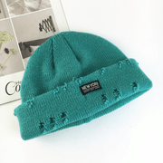 acrylic knit hat with patch, view 3 - MRSLM