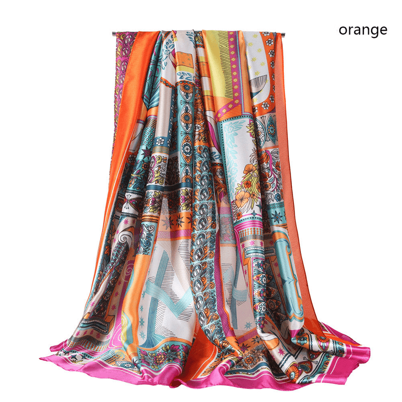 satin long scarf with letter print, view 8 - MRSLM