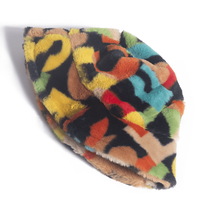 Stylish Rabbit Fur Fisherman Hat for Autumn and Winter - Digital Print Design