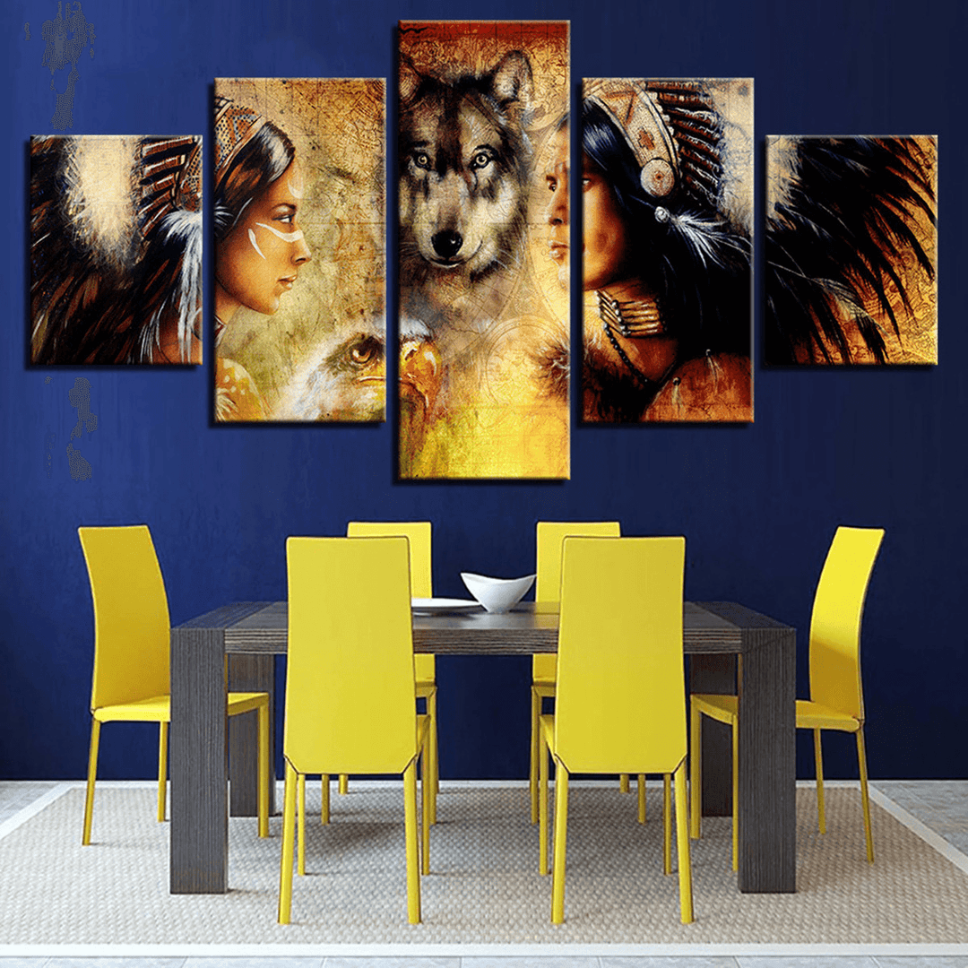 5Pcs Set Wolf Modern Canvas Print Paintings Wall Art Pictures Home Decor Unframed - MRSLM