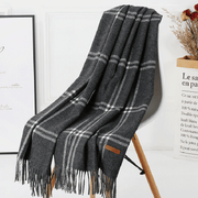 women's plaid wool tassel scarf, view 16 - MRSLM