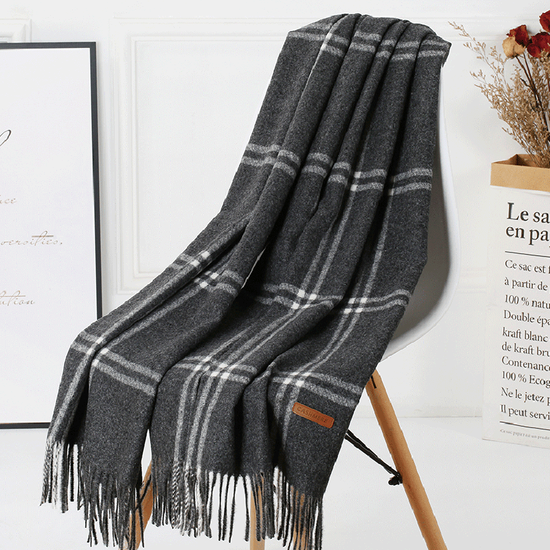 women's plaid wool tassel scarf, view 16 - MRSLM