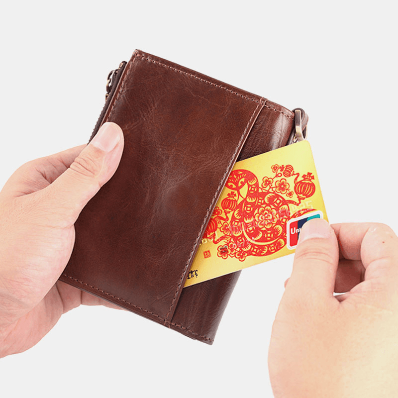 Men Short Bifold RFID Blocking Minimalist Wallet Retro Multi-Card Slot Card Holder Cowhide Driver'S License Wallet - MRSLM