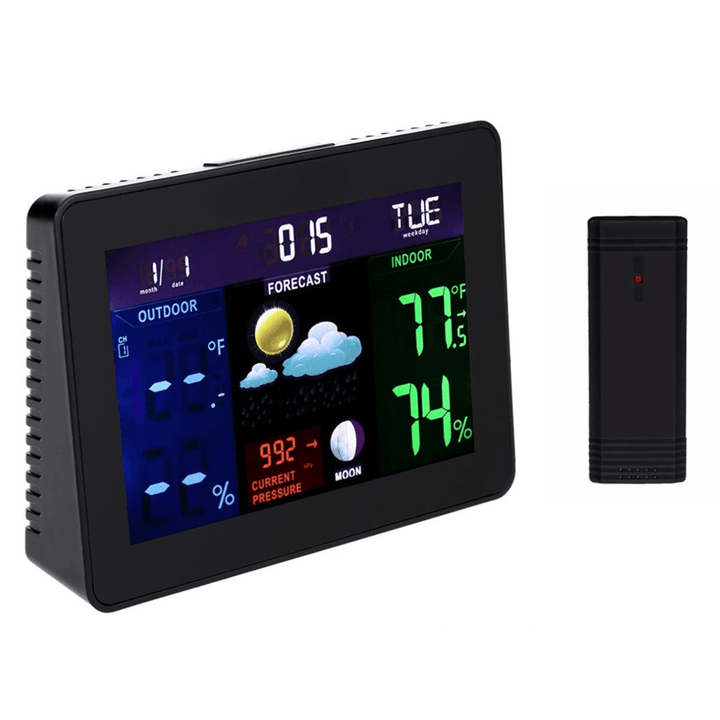 TS-70 LCD Digital Weather Station Professional Black Thermometer Hygrometer Wireless Alarm Clock with 1 Transmitter - MRSLM
