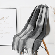 women's plaid wool tassel scarf, view 9 - MRSLM