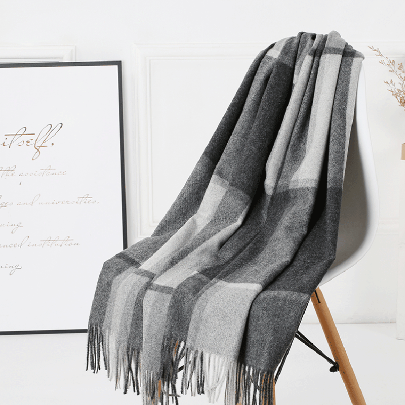 women's plaid wool tassel scarf, view 9 - MRSLM