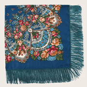 Printed fringed square shawl, view 9 - MRSLM