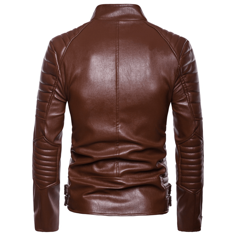 men's fitted PU leather zip jacket, view 5 - MRSLM