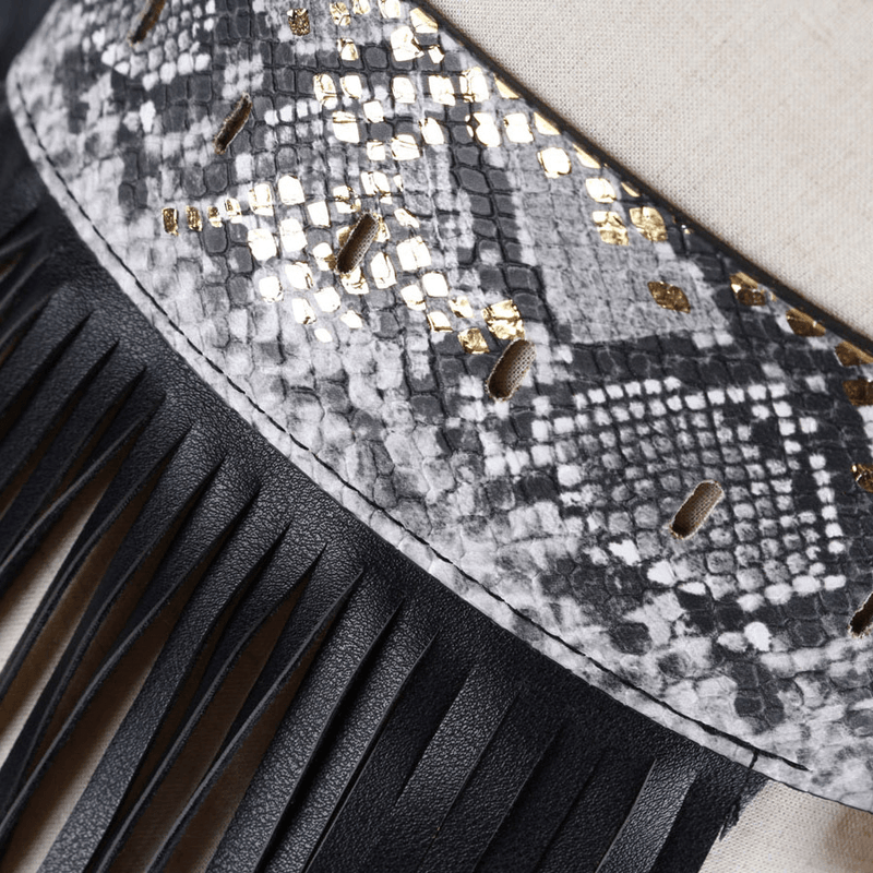 Fringed snakeskin pattern belt, view 4 - MRSLM