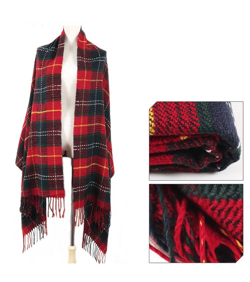Warm plaid tassel shawl, view 7 - MRSLM