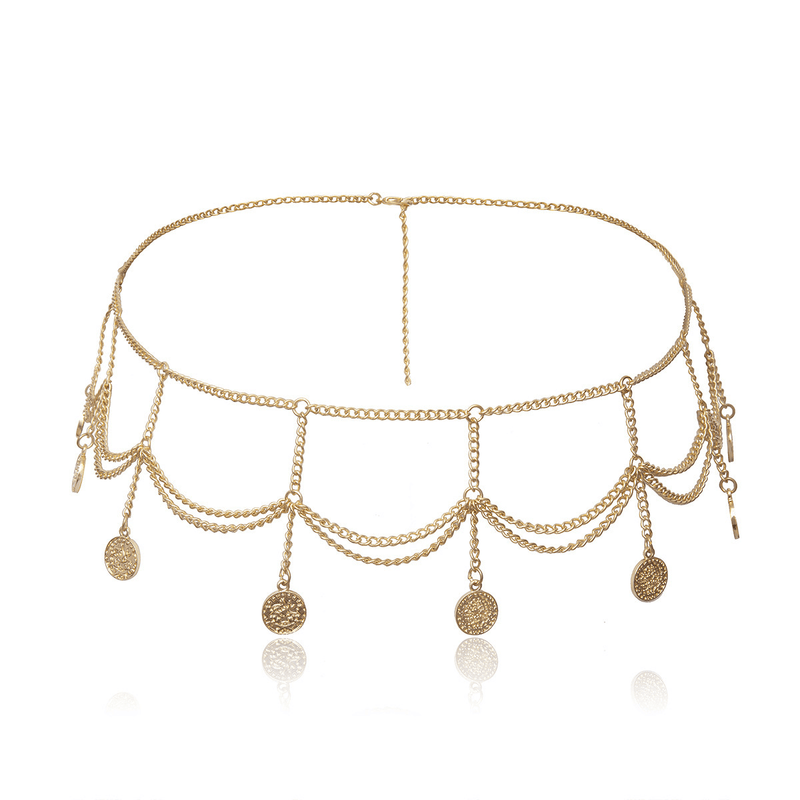 Multi-layer coin tassel waist chain, view 2 - MRSLM