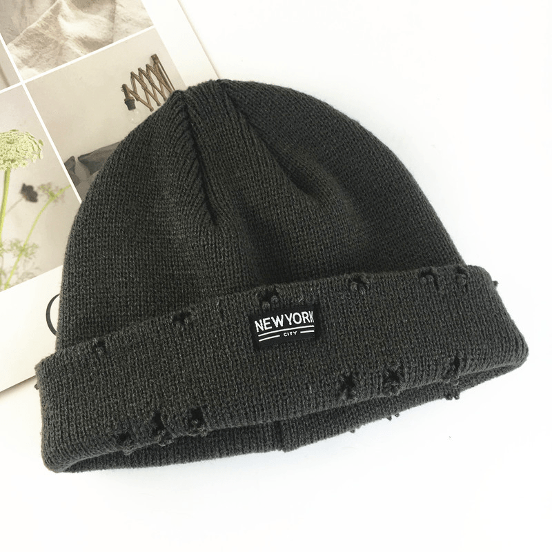 acrylic knit hat with patch, view 5 - MRSLM