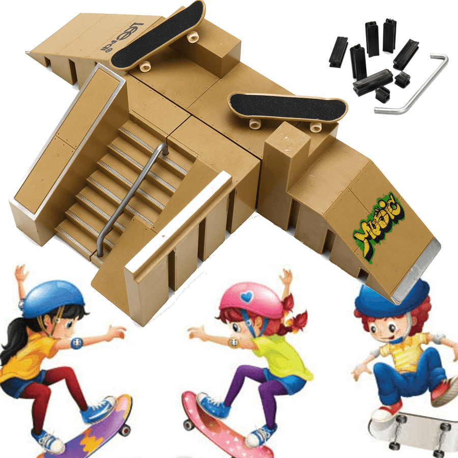 Skate Park Ramp Parts with 2 Deck Fingerboard Finger Board Toys - MRSLM