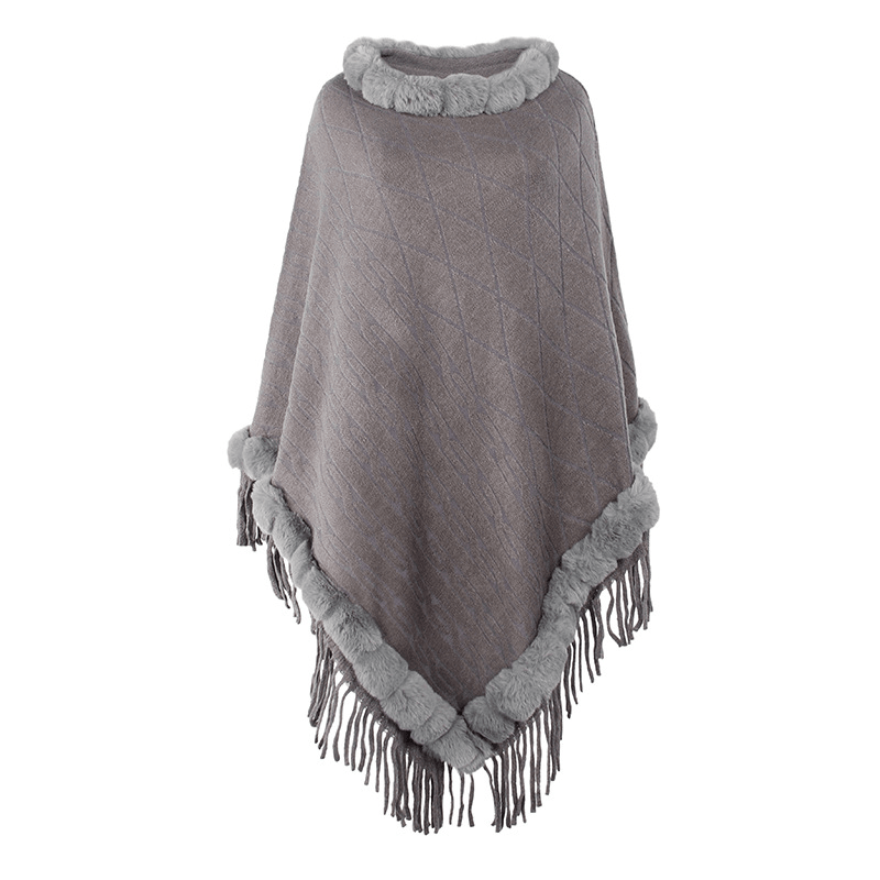 pure color knitted cape shawl, view 11 - MRSLM