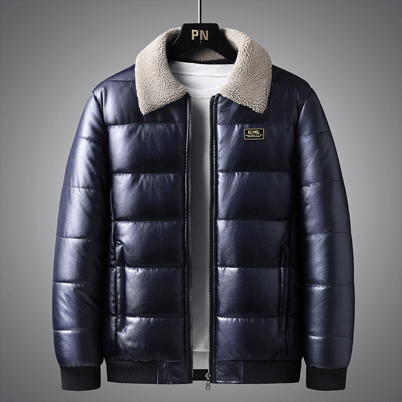 men's thickened PU leather winter jacket, view 5 - MRSLM