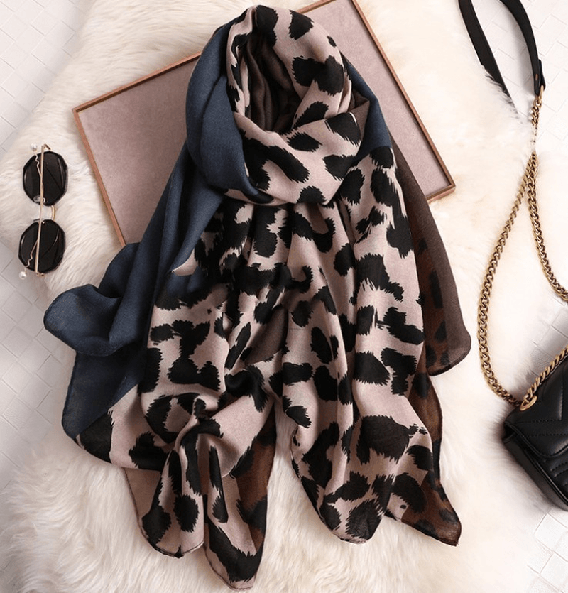 leopard print neck shawl, view 3 - MRSLM