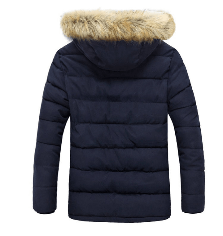 2021 Winter Fur Collar Cotton-Padded Jacket Men'S Korean Style Slim Mid-Length Men'S Student Padded Jacket and Velvet Thick Hooded Jacket - MRSLM