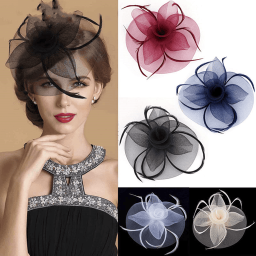 Feather flower mesh bridal headpiece - MRSLM