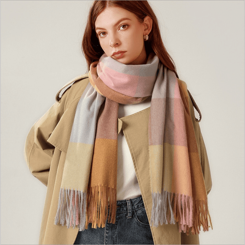 long plaid tassel shawl scarf, view 9 - MRSLM