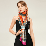satin long scarf with letter print, view 2 - MRSLM
