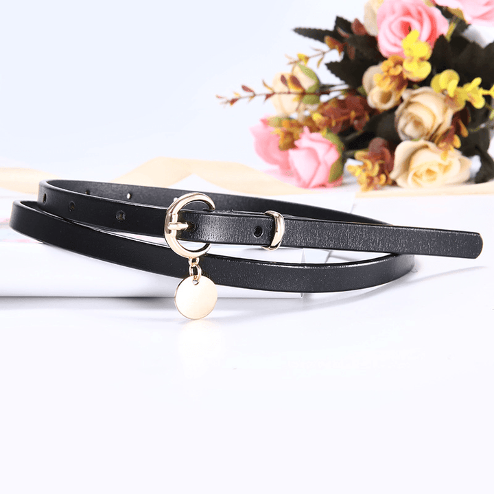 Thin Belt Retro Alloy Buckle Cowhide Decorative Dress Belt - MRSLM