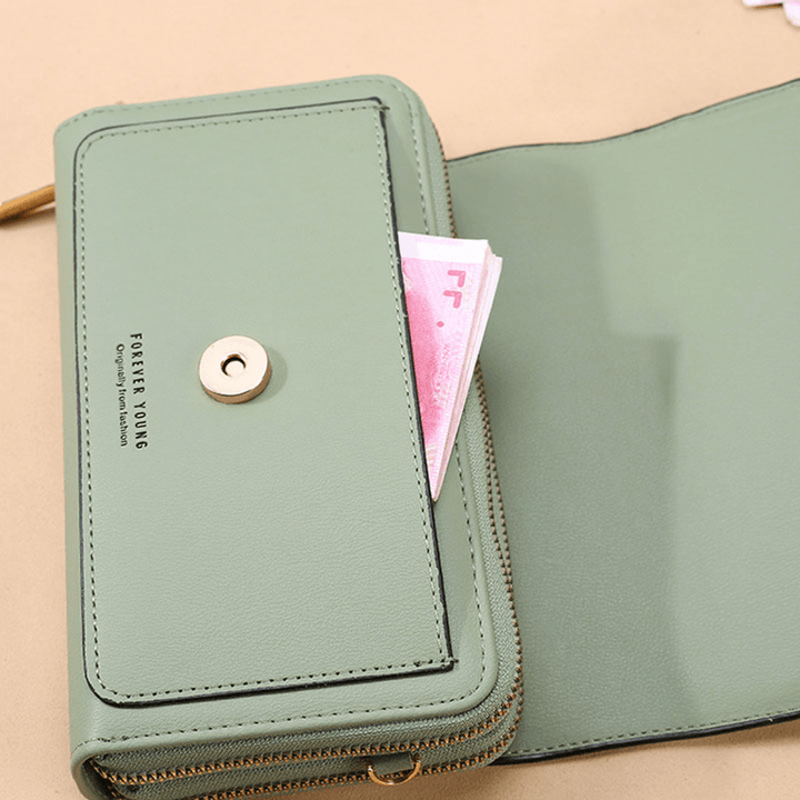 Women All-Match Faux Fur Double Zipper Pockets Crossbody Bag Large Capacity Multi-Pockets Phone Bag Wallet - MRSLM