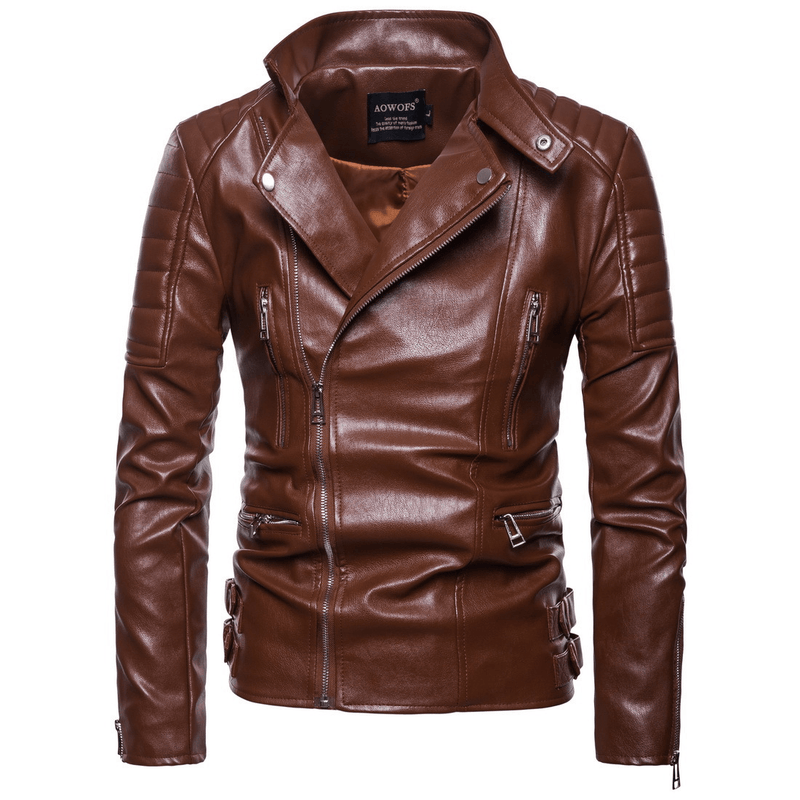 men's fitted PU leather zip jacket, view 4 - MRSLM