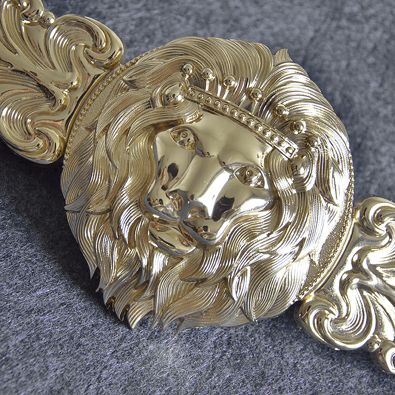 women's gold lion head metal girdle, view 3 - MRSLM