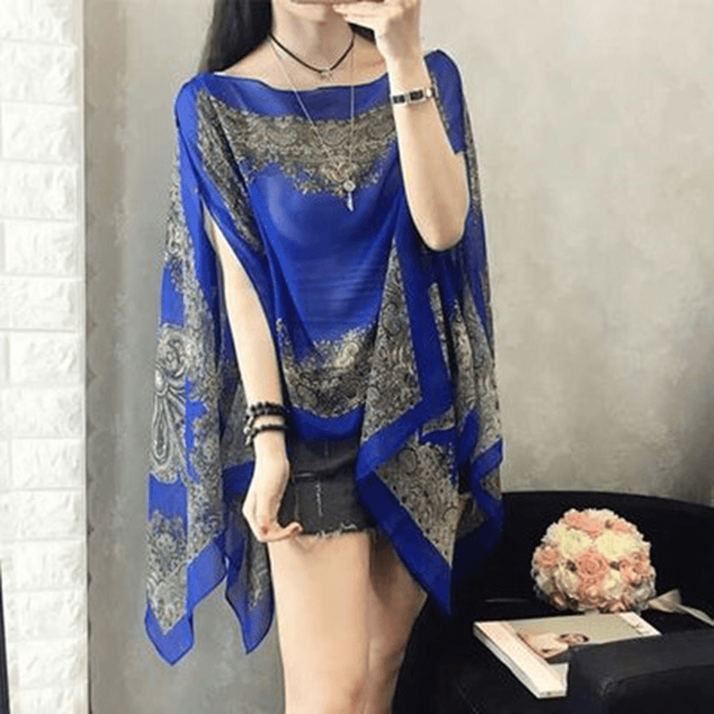women's printed chiffon shawl, view 4 - MRSLM